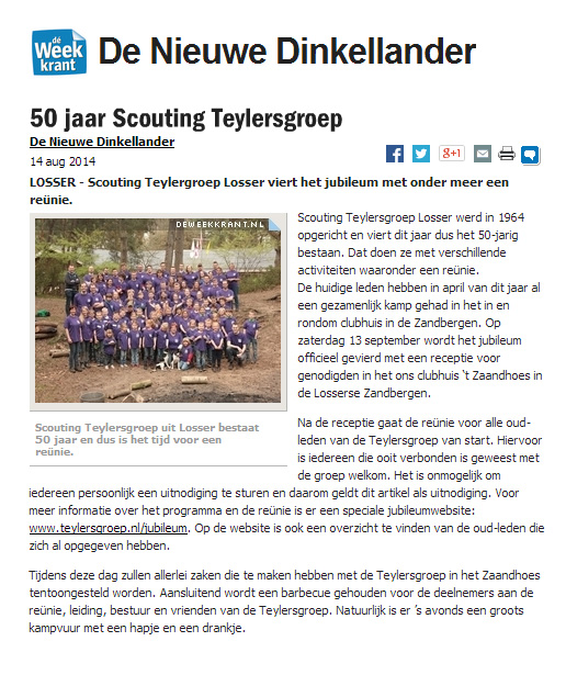 Artikel jubileum Scouting Losser in Nieuwe Dinkellander