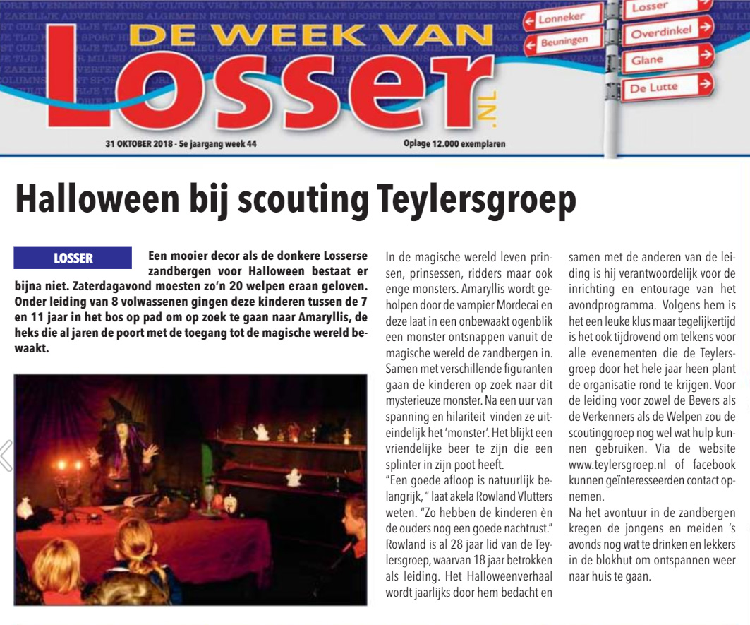 Halloween 2018 Krantenartikel in Week van Losser