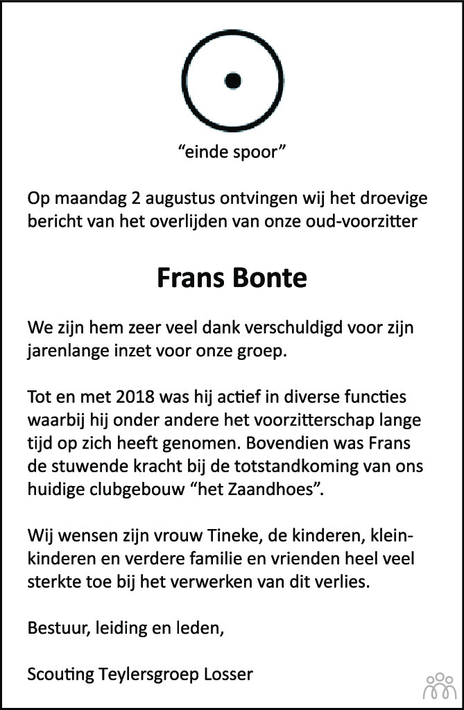 Frans Bonte overlijdensbericht